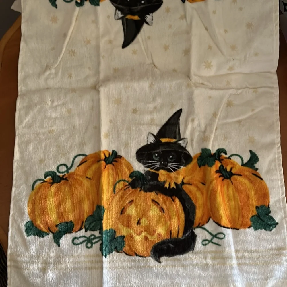 Halloween Cat and Pumpkin Kitchen Towel